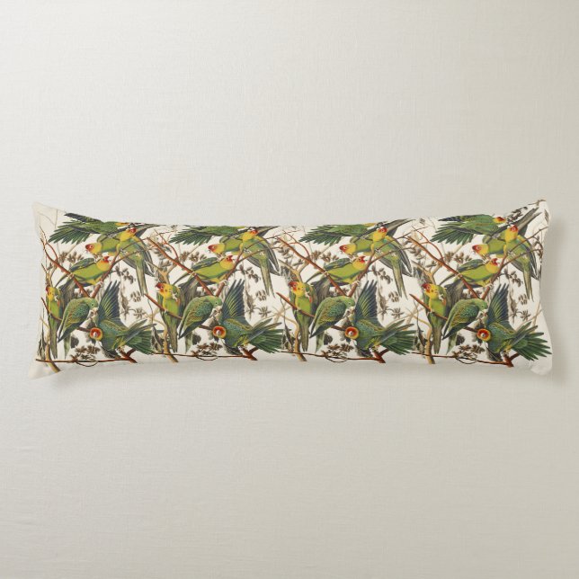 Vintage Audubon Carolina Parakeet Fågelkonst Kroppskudde (Framsidan)
