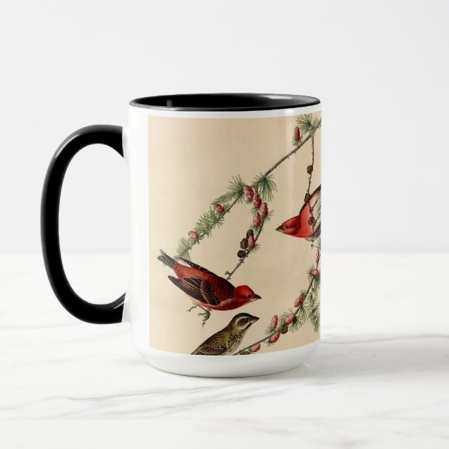 Vintage Audubon Lila Finch Bird Painting Gift   Mugg (Vänster)