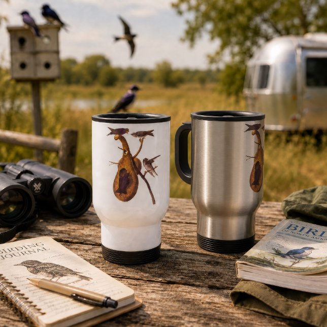 Vintage Audubon Lila Svala Fågel Resemugg (TVintage Audubon Purple Martin travel mugs for birdwatchers, campers, and nature lovers.)