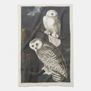 Vintage Audubon Snöuggla Natt Fågel Konst Kökshandduk