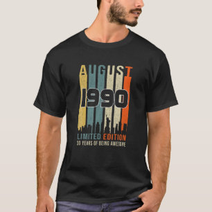 Vintage augusti 1990 Utformning 30 år gammal dag f T Shirt