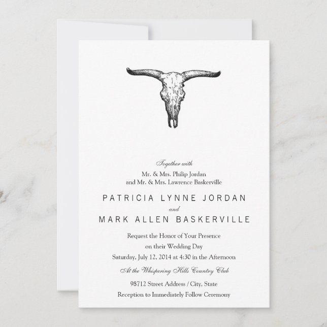 Vintage Aurochs Skullillustration Inbjudningar (Framsida)