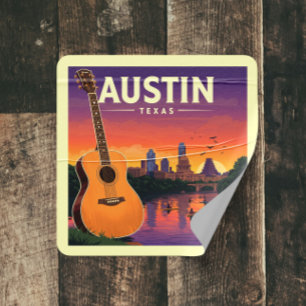 Vintage Austin Texas Fyrkantigt Klistermärke