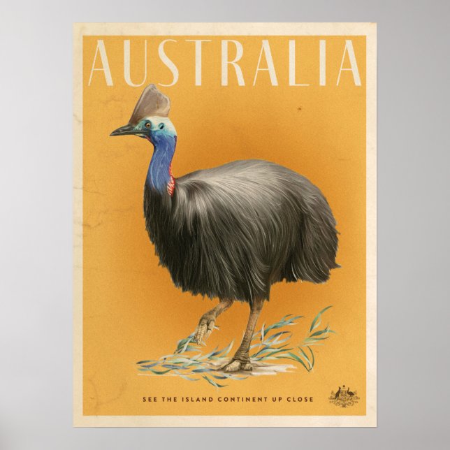 Vintage Australian Cassowary-reseaffisch Poster (Framsidan)