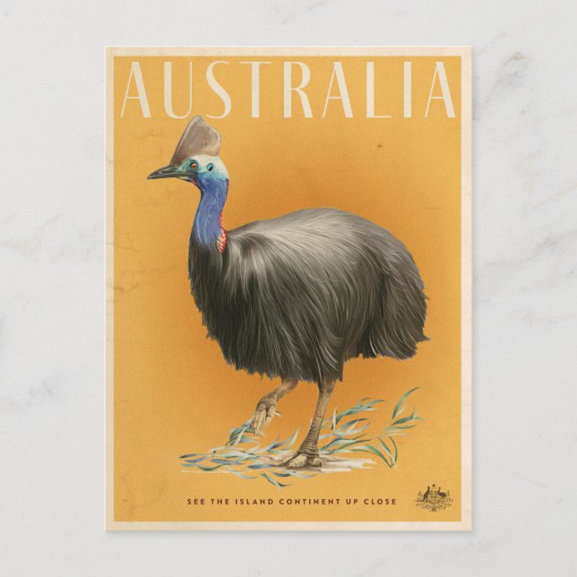 Vintage Australian Cassowary-reseaffisch Vykort (Framsida)