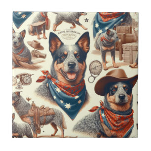 Vintage Australian Cattle Hund Illustration Kakelplatta