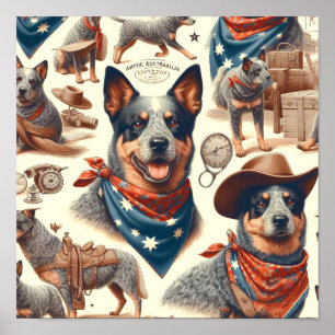 Vintage Australian Cattle Hund Illustration Poster