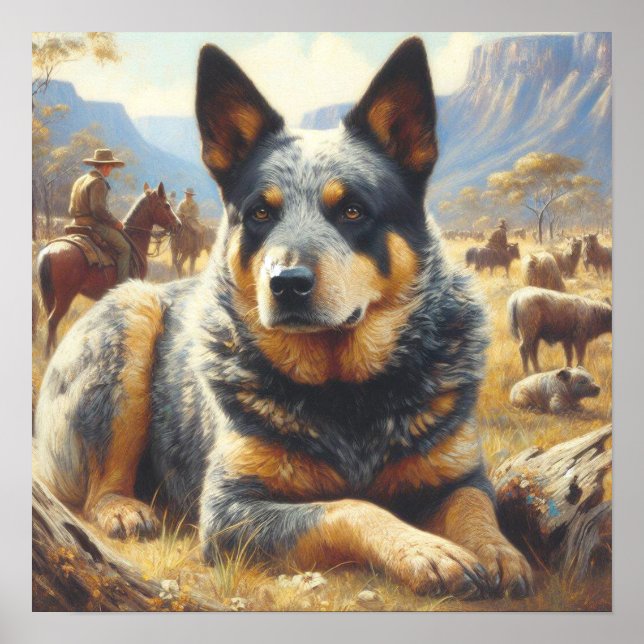 Vintage Australian Cattle Hund Painting Poster (Framsidan)