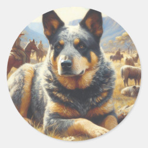 Vintage Australian Cattle Hund Painting Runt Klistermärke
