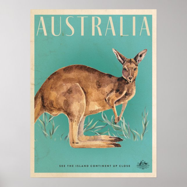 Vintage Australian Kangaroo Travel Poster (Framsidan)