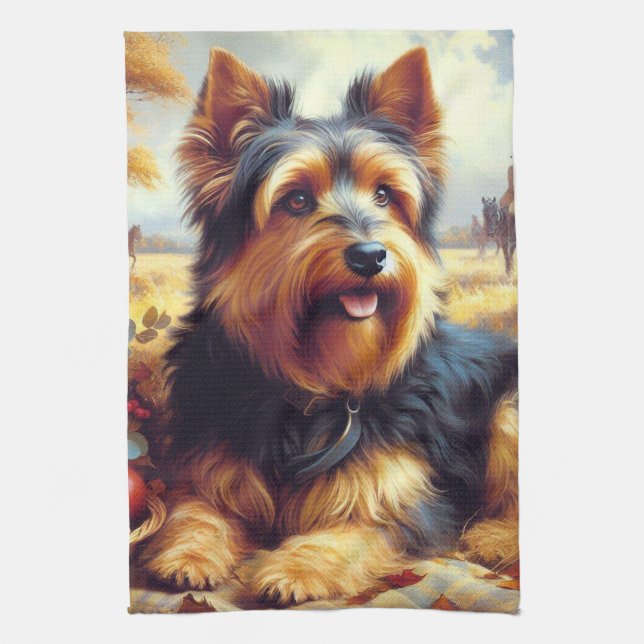 Vintage Australian Terrier Painting Kökshandduk (Vertikal)