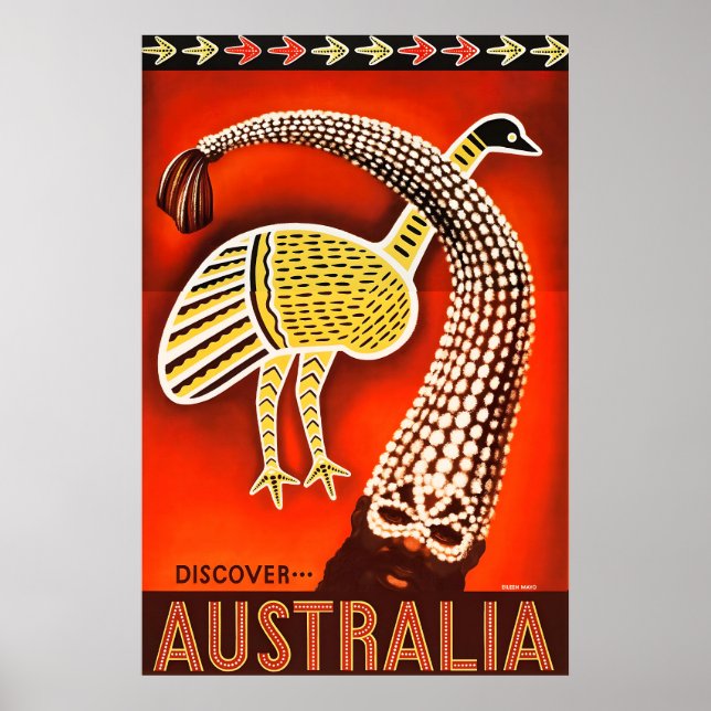 Vintage Australien Resaaffisch Aboriginell Konst Poster (Framsidan)