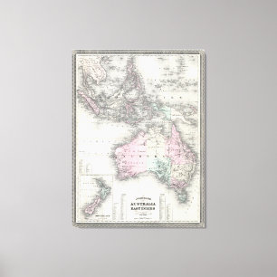 Vintage Australien & sydöstlig Asien karta (1870) Canvastryck