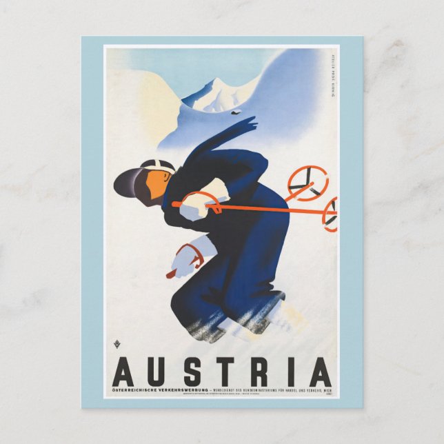 Vintage Austria Alpernas Mountains Ski Travel Vykort (Framsida)