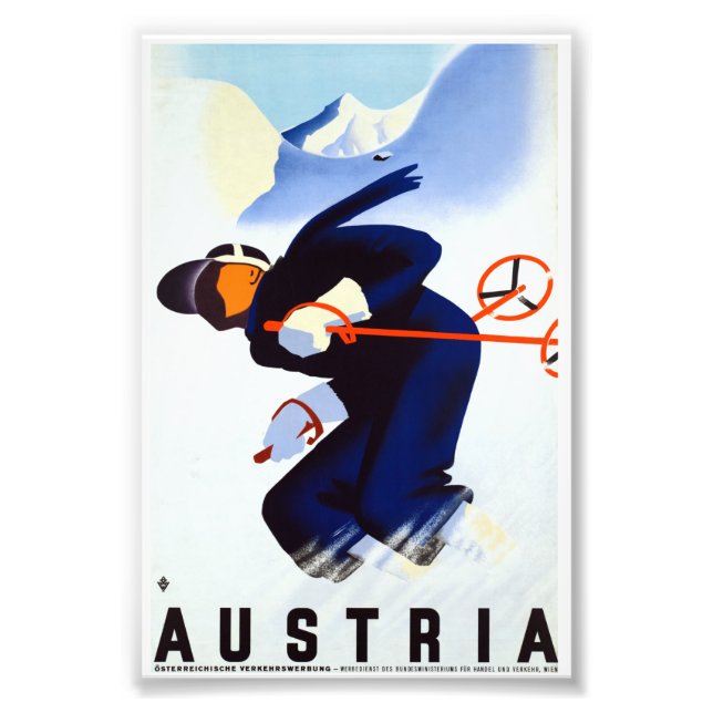Vintage Austria Skiing Travel Poster (Framsidan)