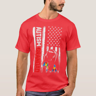 Vintage Autism Grandad Bear American Flagga Awaren T Shirt