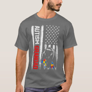 Vintage Autism Grandad Bear American Flagga Awaren T Shirt