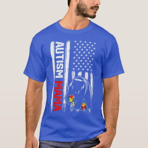 Vintage Autism Mamma Bear American Flagga Awarenes T Shirt