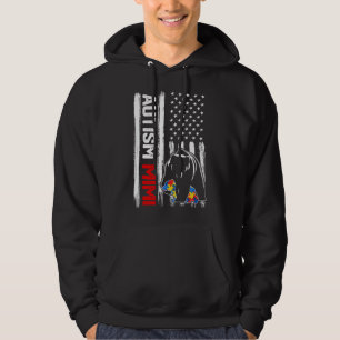 Vintage Autism Mimi Bear American Flagga Awareness Hoodie