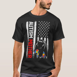 Vintage Autism Mor Bear American Flagga Awareness T Shirt