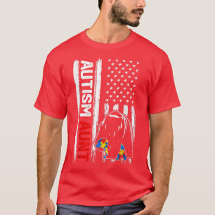 Vintage Autism Moster Bear American Flagga Awarene T Shirt