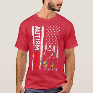 Vintage Autism Nana Bear American Flagga Awareness T Shirt