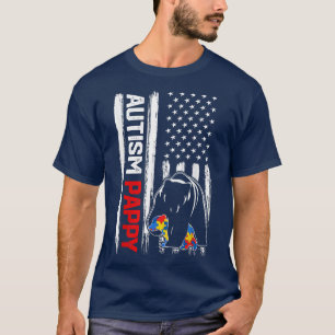 Vintage Autism Pappy Bear American Flagga Awarenes T Shirt