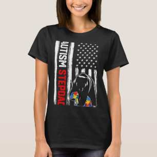 Vintage Autism Stepdad Bear American Flagga Awaren T Shirt
