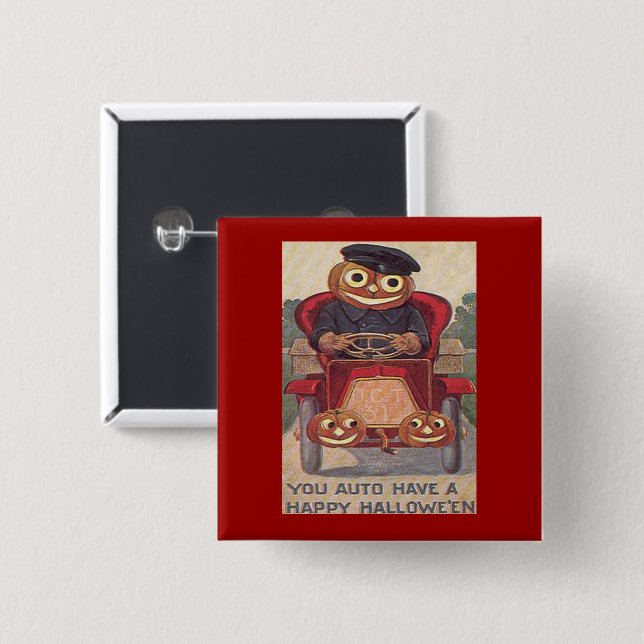 Vintage Auto Jack o'Lantern Halloween Knapp (Framsida & baksida)