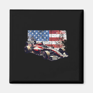Vintage Auto Tävla Car American Flagga 4:e juli Magnet