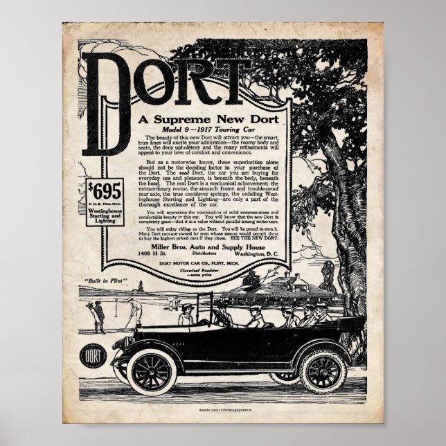 Vintage Automobile Sign - Dort Motor Car 1916 Poster (Framsidan)