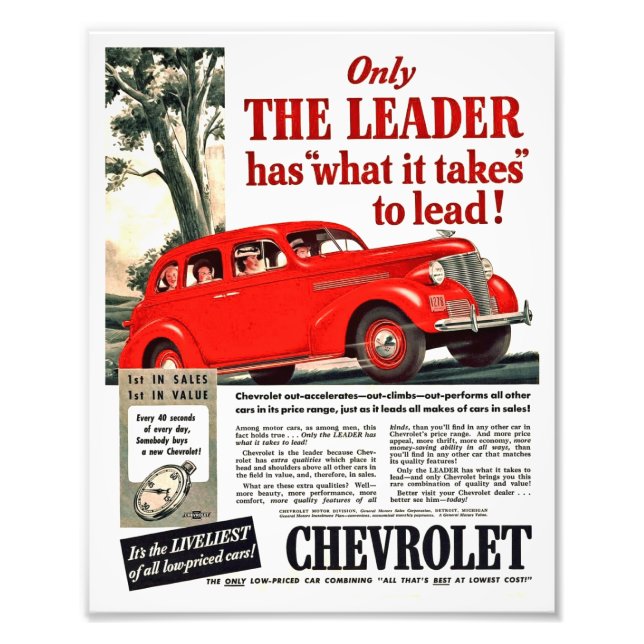 Vintage Automotive Print - Chevy 1939 Ad Artwork Fototryck (Framsidan)