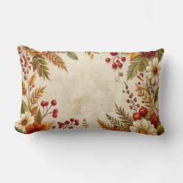 Vintage Autumn Floral Border Pillow - Fall Flowers Lumbarkudde