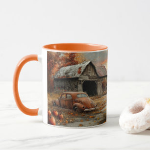 Vintage Autumn Land Road och Barn Mugg