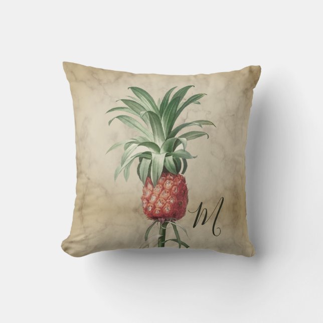 Vintage av ananas Tropiska Eleganten Monogram Kudde (Framsida)
