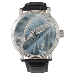Vintage av ånglok i Snowy Valley Armbandsur