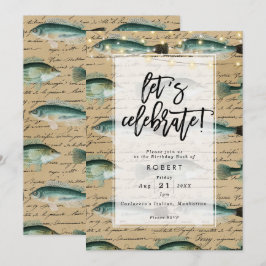 vintage av antika fiskar födelsedagsfest inbjudan