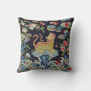 vintage av antika leoparblommor broderier kudde