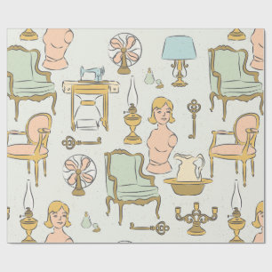 vintage av antika möbler, mannequin presentpapper