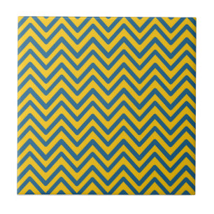 Vintage av blå Gult Retro Chevron Mönster Kakelplatta