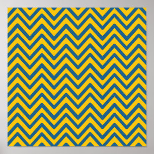 Vintage av blå Gult Retro Chevron Mönster Poster