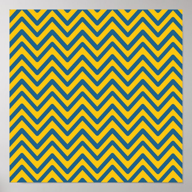 Vintage av blå Gult Retro Chevron Mönster Poster (Framsidan)