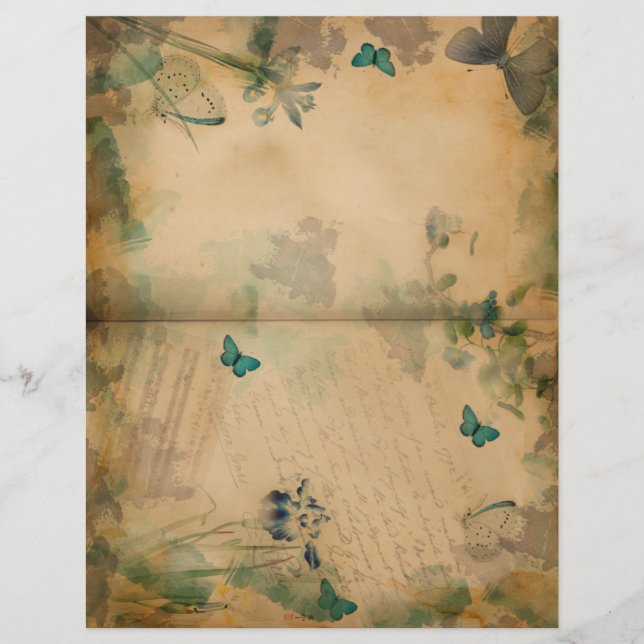 Vintage av blå ris och fjäril (Framsida)