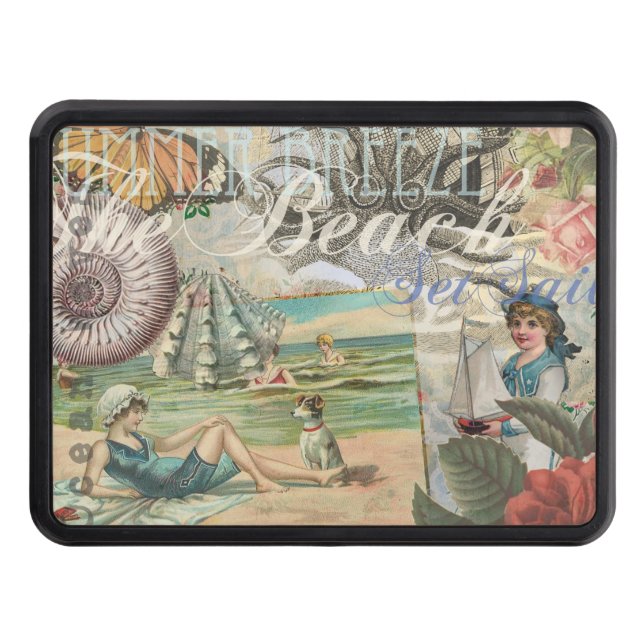 vintage av bläckfisk i sommarstrand, antik segling dragkroksskydd (Framsidan)