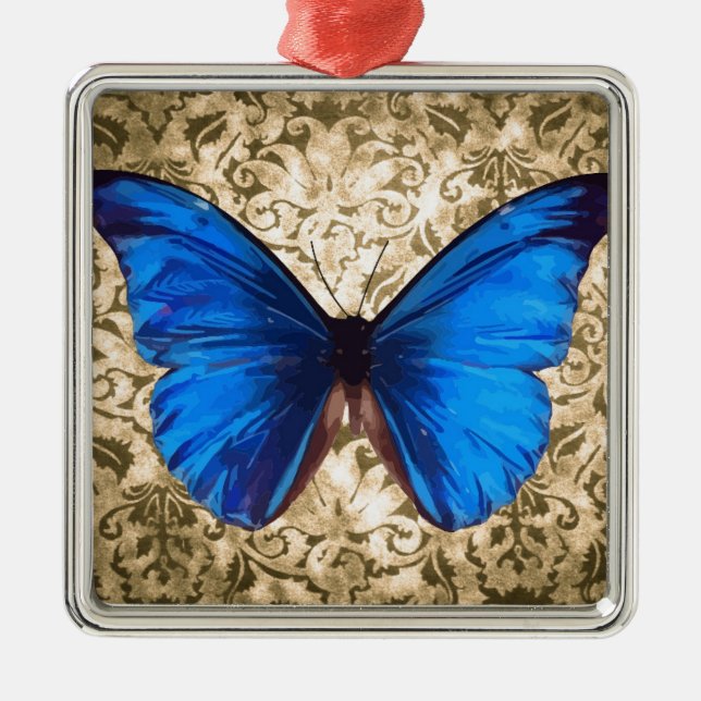 Vintage av blåkolvar julgransprydnad metall (Framsidan)