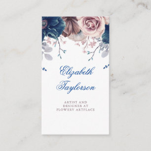 Vintage av Blommigten Navy Blue och Mauve Watercol Visitkort