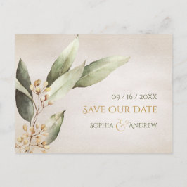 Vintage av botaniskt grönt, rustik, spara datum meddelande vykort