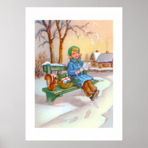 vintage av dam och ekorre poster