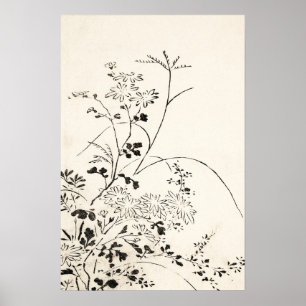 Vintage av enkel svart Blommigt-skiss Poster