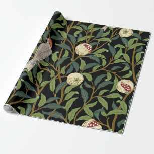 Vintage av fåglar i löv med fågel och frukust presentpapper